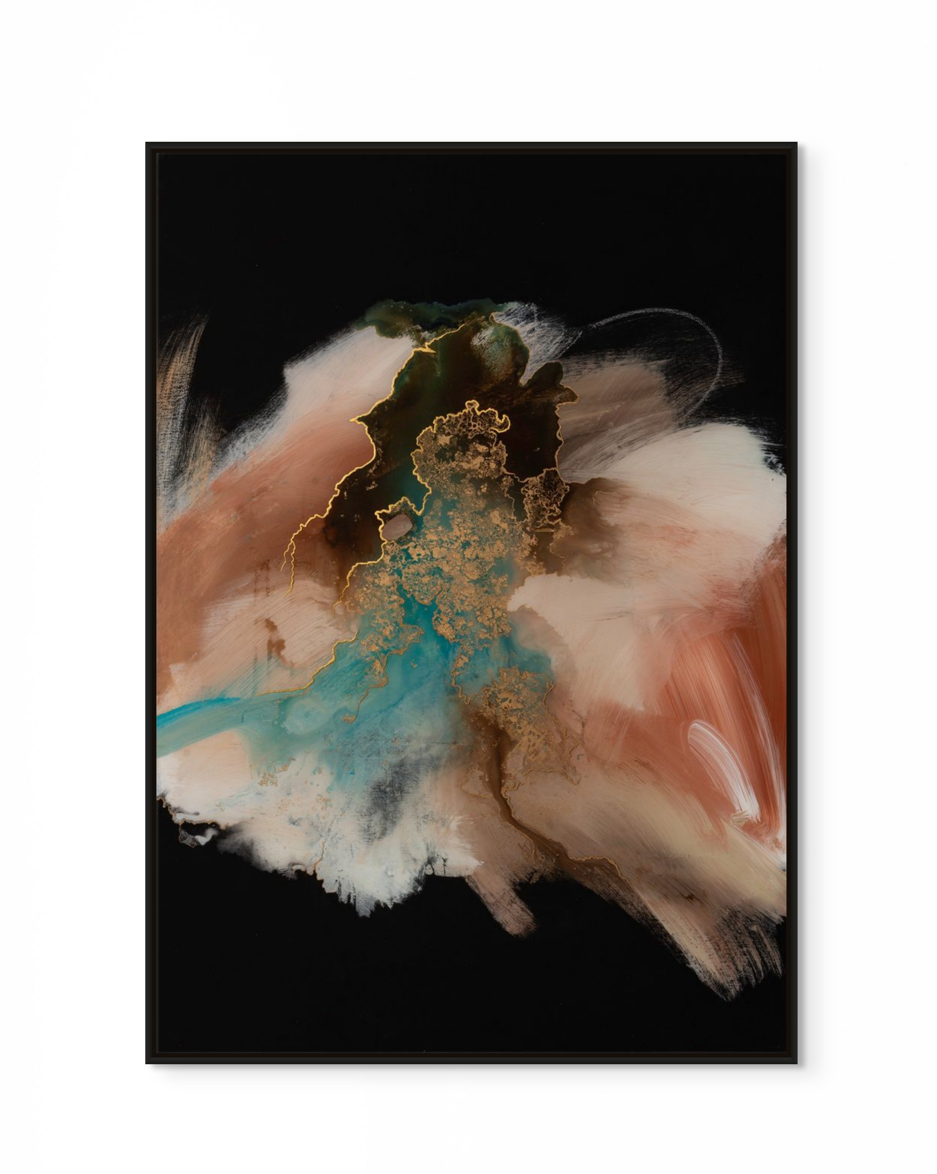 Swirling turquoise and earth colors in abstract style — abstract wall art print available as canvas and paper print