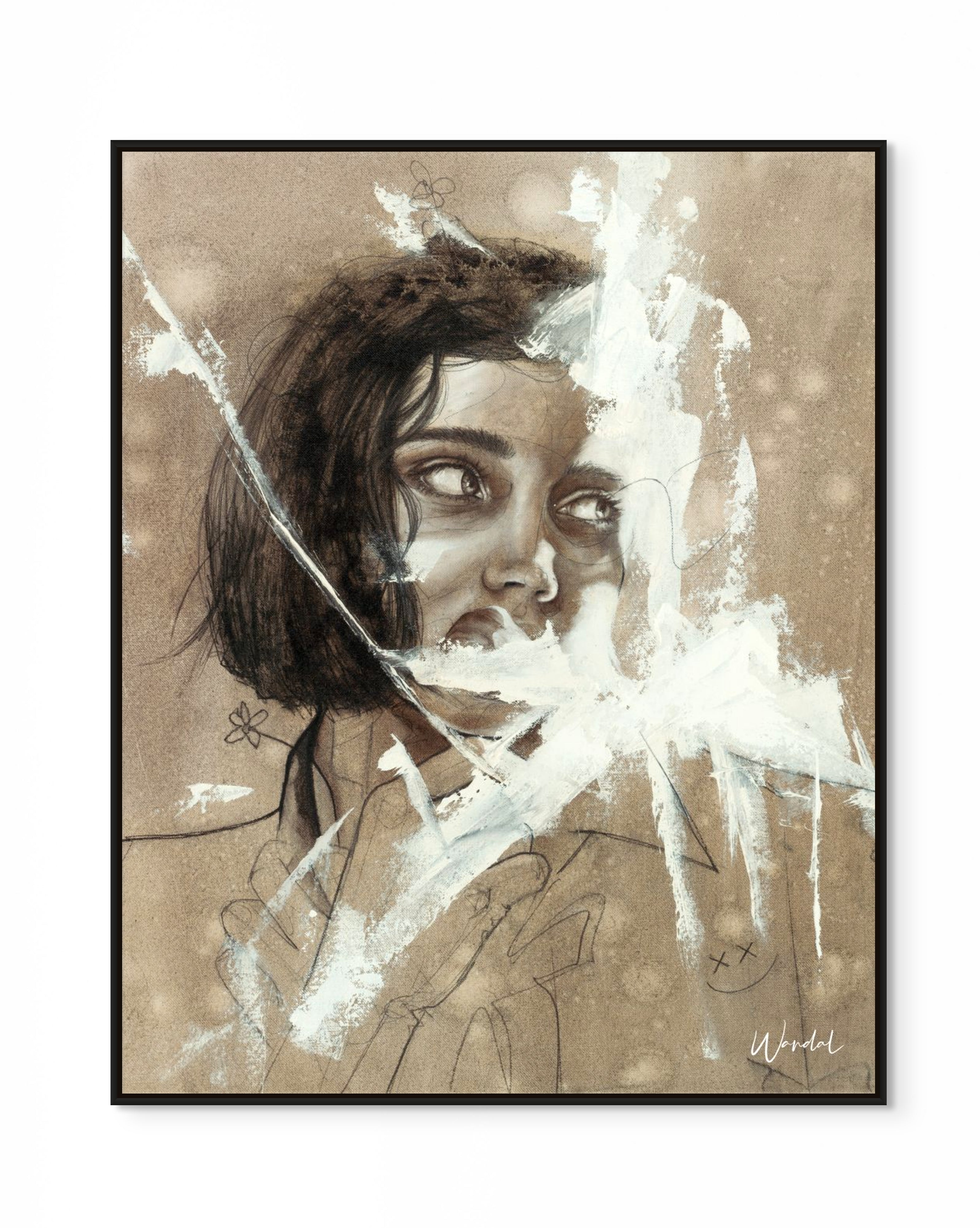 Introspective portrait of a woman in abstract style – neutral-colored fine art print by WANDAL